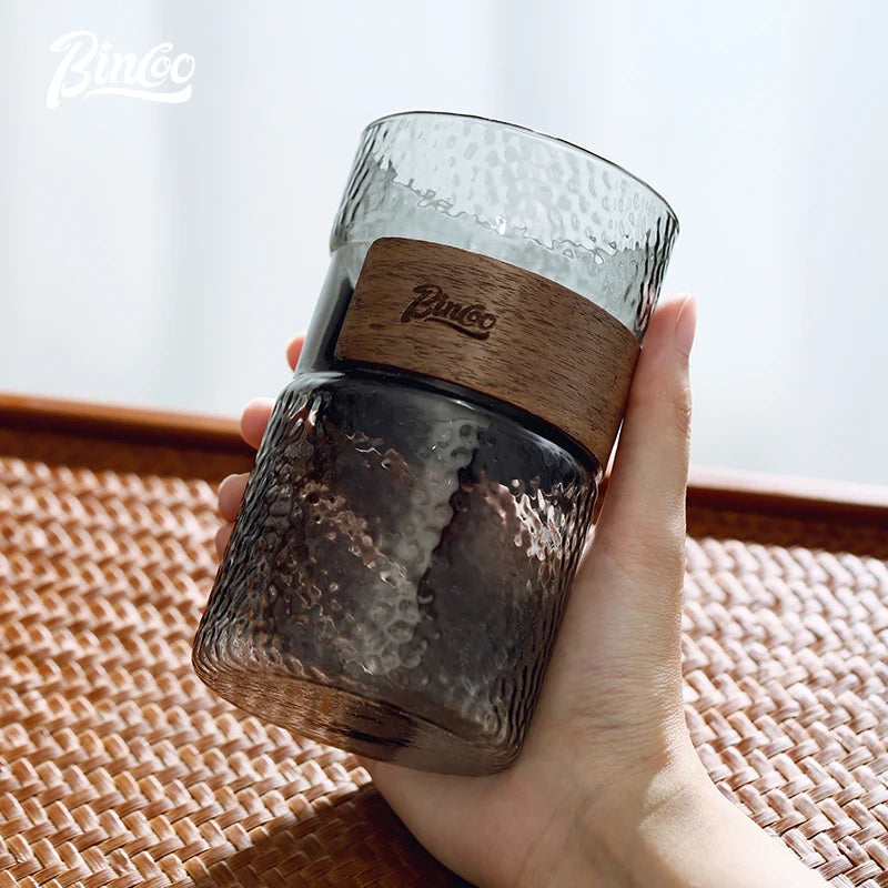470ml Japanese Glass Cup with Walnut Sleeve | Coffee & Tea Mug Glass Coffee Cup Qst