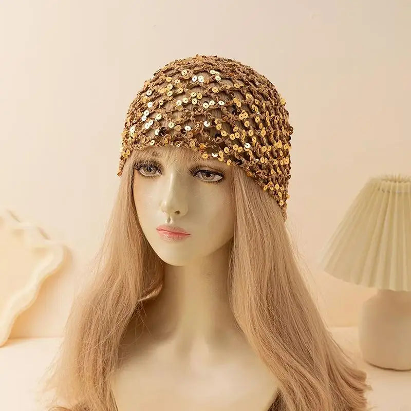 Y2K Glitter Sequined Knit Beanie Hat – Shiny Street Style Knit Beanie Hat Qst A6