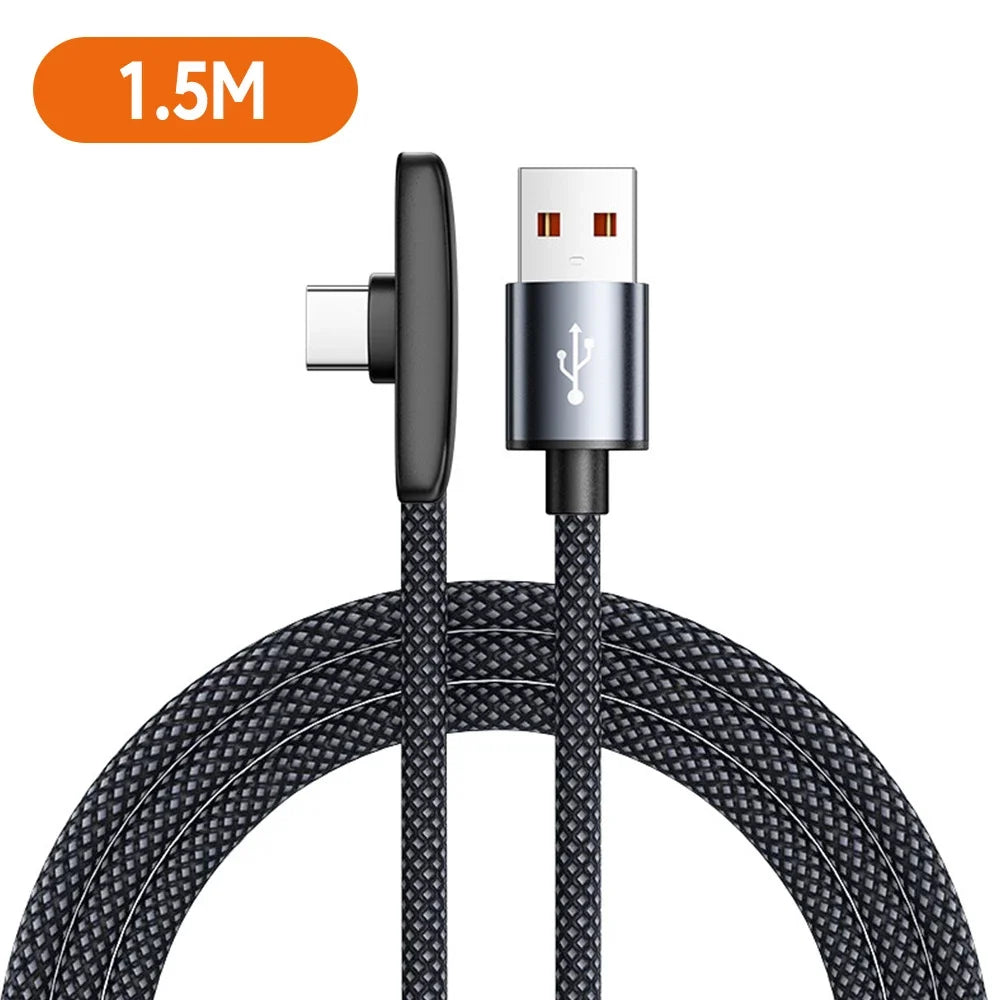 USB-C 100W 6A 90° Braided Fast Charging Cable 1M/1.5M/2M USB-C Charging Cable Qme Black 1.5m