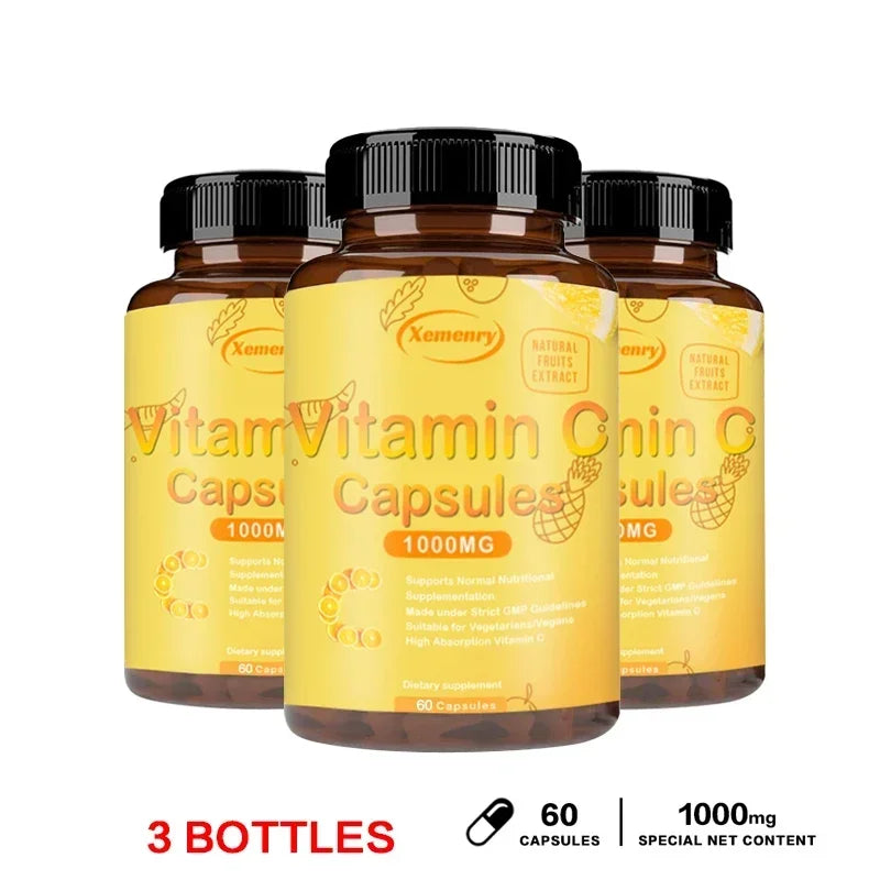 Xemenry Vitamin C 1000mg Capsules – Immune & Skin Support Vitamin Supplement Qst 60 Capsule-3bottles