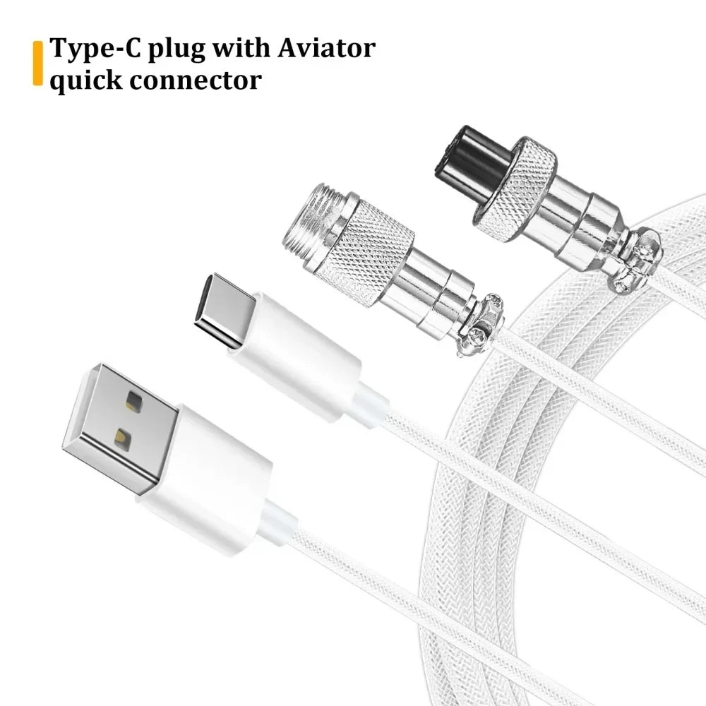 USB-C Coiled Mechanical Keyboard Cable | Braided Spring Spiral Coiled Keyboard Cable Qme