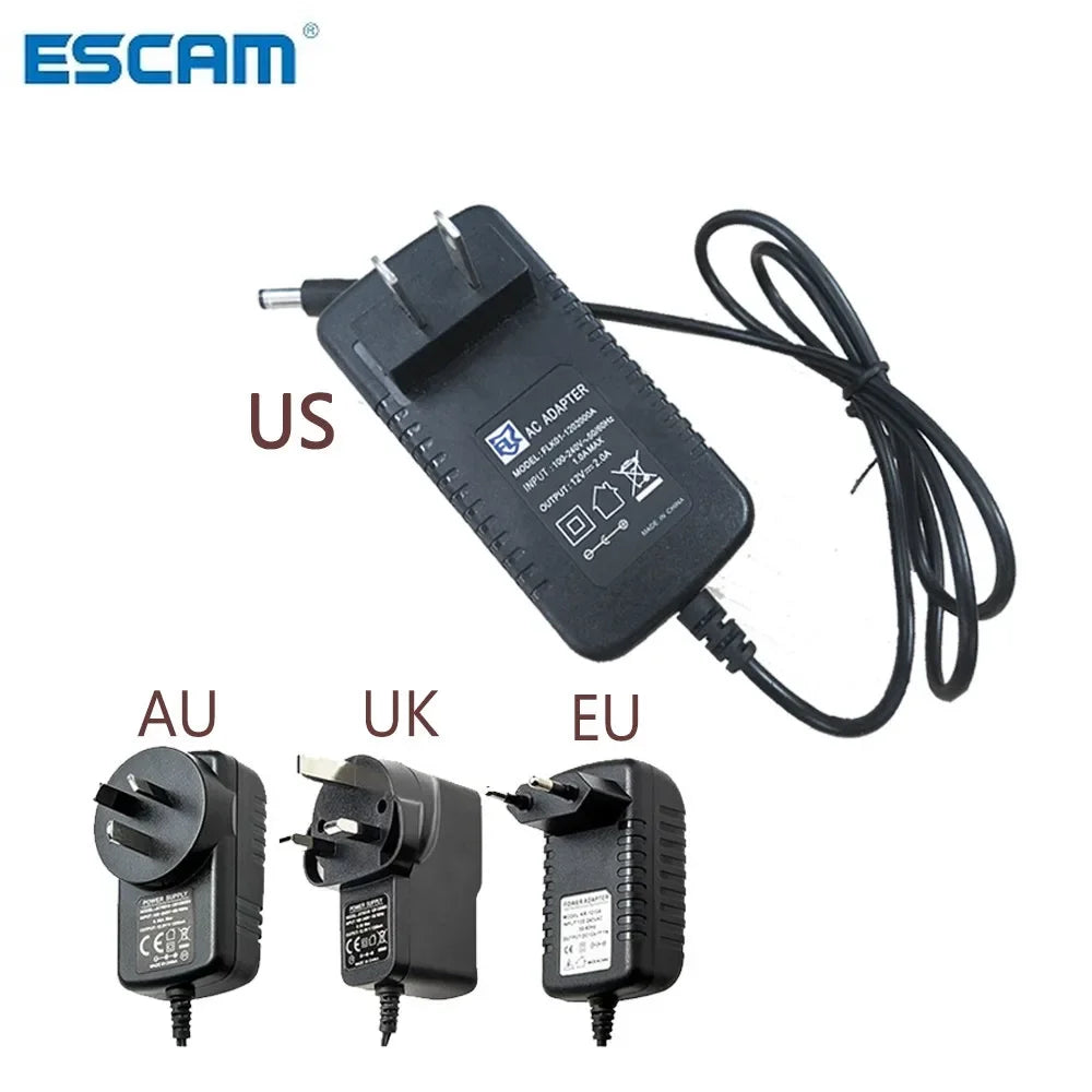 ESCAM DC 12V 2A Wall Power Adapter – AC 100-240V Universal Wall Power Adapter Qme