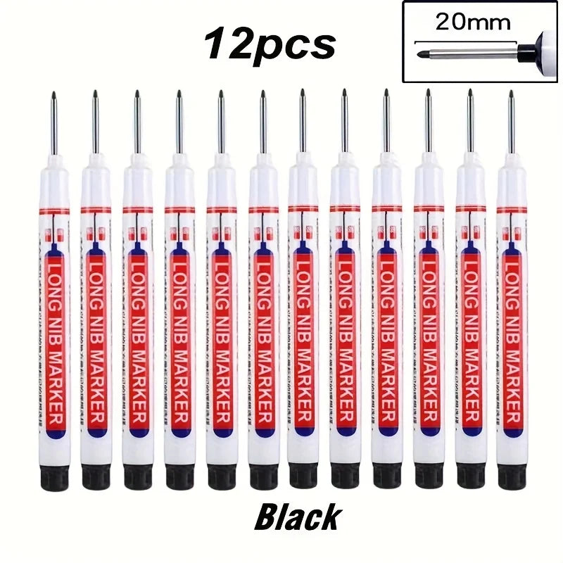 Deep Hole Long Nib Marker Pen – Waterproof Perforating Pen Marking Pen Qme 12PCS Black