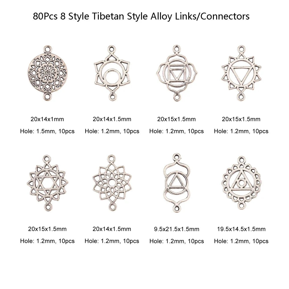 PandaHall 80pcs Tibetan Flower Chakra Alloy Charms for Jewelry Jewelry Making Charms Qme