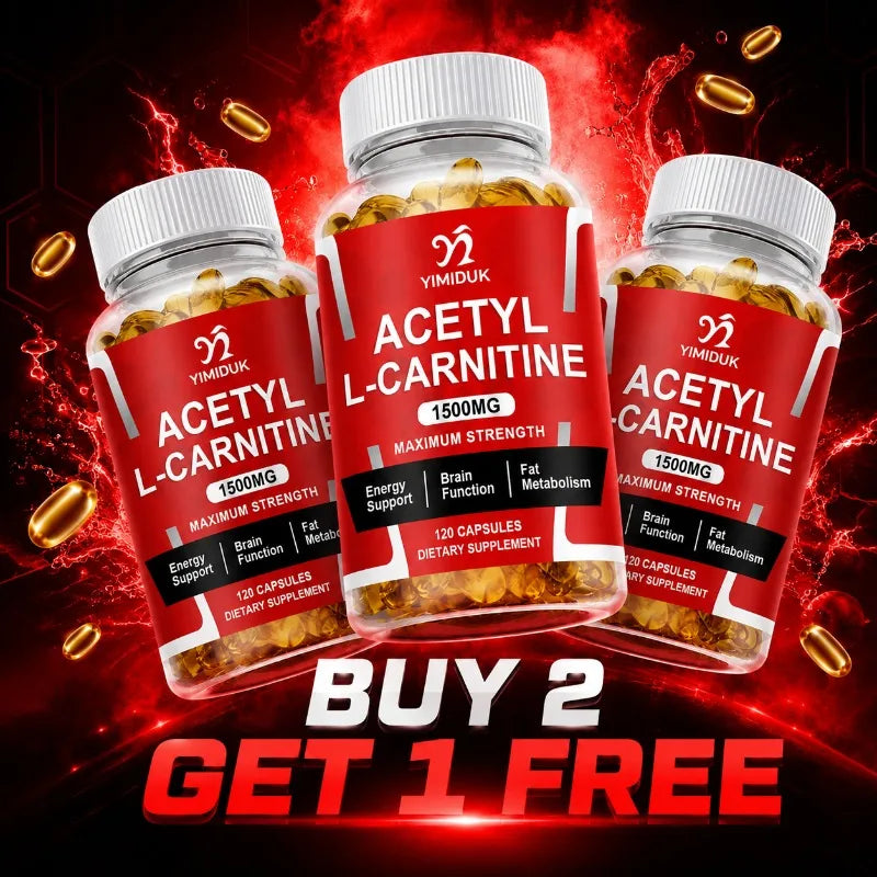 Yimiduk 1500mg Acetyl L-Carnitine 120 Capsules | Energy & Focus Dietary Supplement Qst