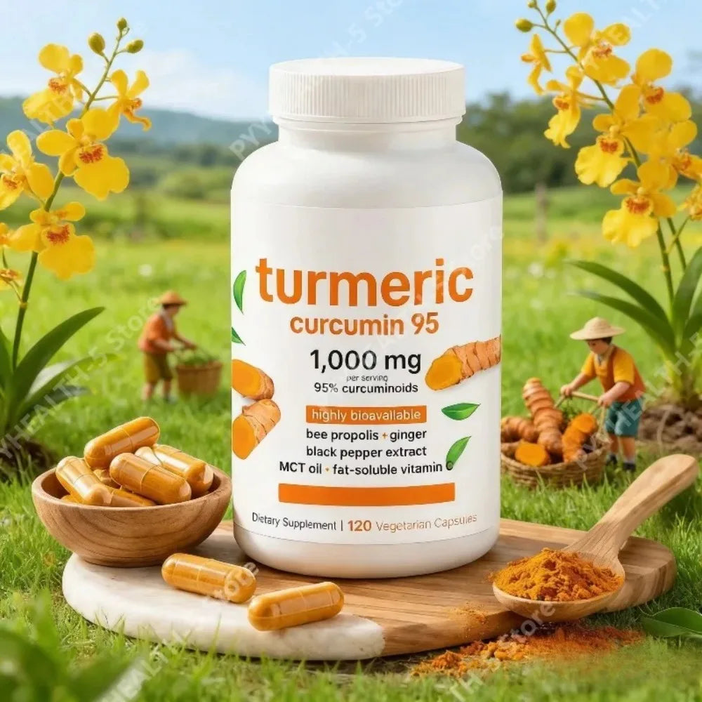 Turmeric Curcumin 1000mg Capsules – Ginger, Black Pepper & Vitamin C Herbal Supplement Capsules Qst
