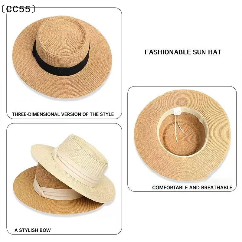 French Flat Top Straw Hat – Women's Beach & Travel Sun Hat Women's Straw Hat Qst