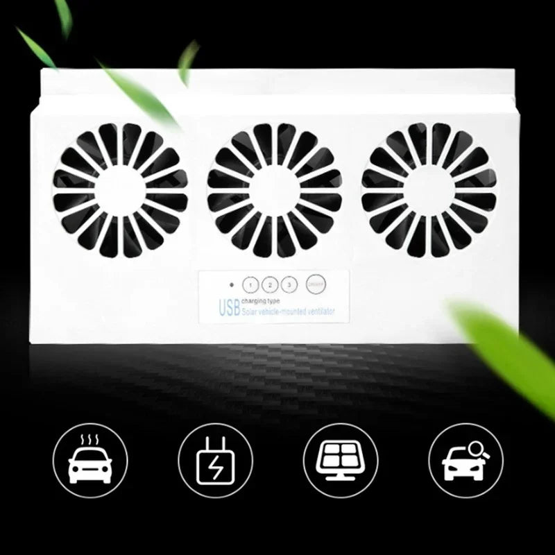 Solar Powered Car Ventilation Fan | USB Charging, Triple Motor Solar Car Fan Qme