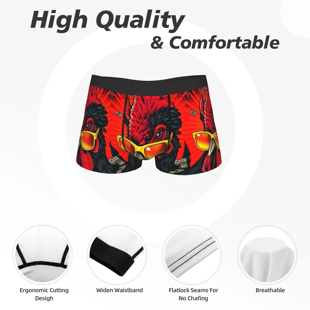 Men's Novelty Rooster Print Boxer Shorts | Soft Polyester Blend Men's Boxer Shorts Qst