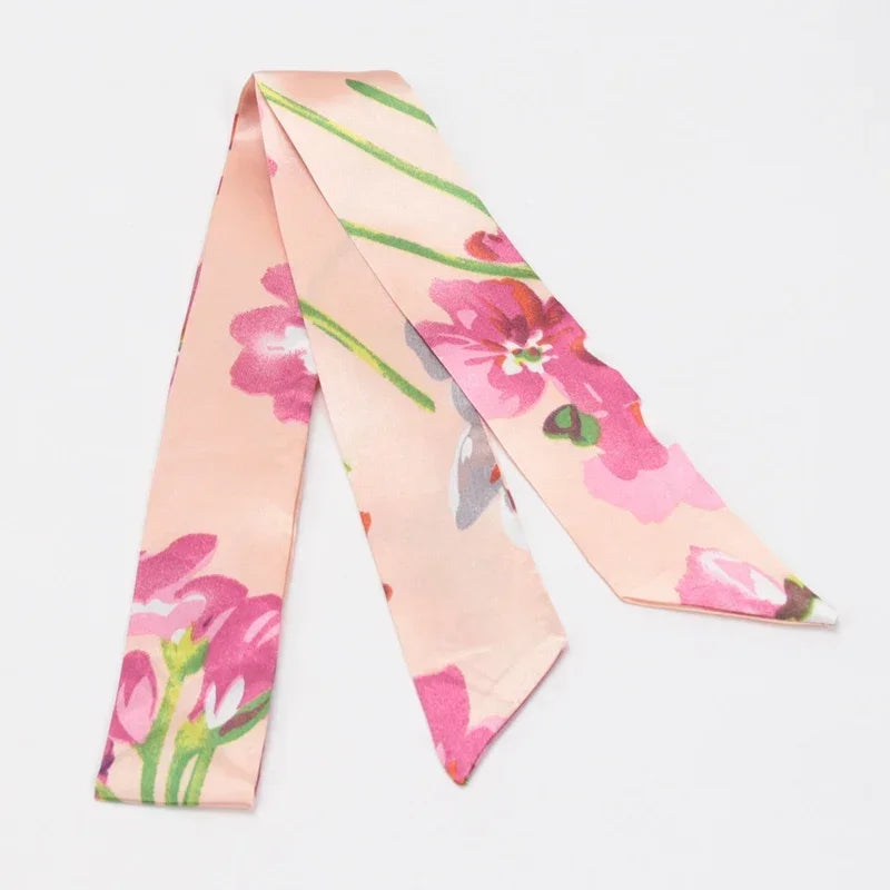 Women's Skinny Ribbon Scarf – Printed Polyester Hair Tie