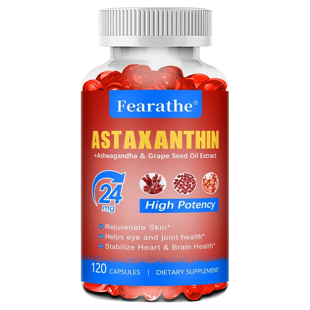 Astaxanthin Capsules with Grapeseed Oil & Ashwagandha | Non-GMO Antioxidant Supplement Qst 120 count-1bottle