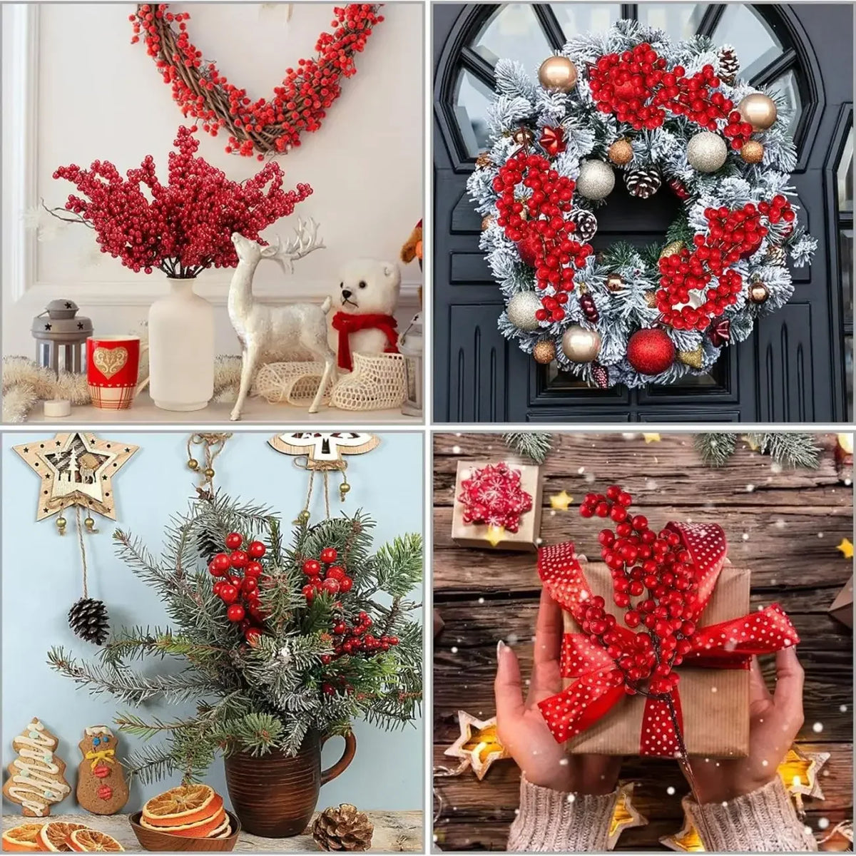 Artificial Red Holly Berry Stems | Christmas DIY Décor Branches Artificial Berry Stems Qme