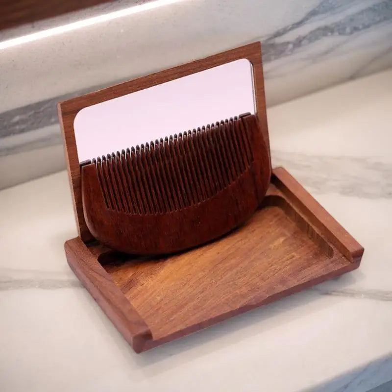 Red Sandalwood 2-in-1 Folding Comb & Mirror Compact Folding Comb Mirror Qme