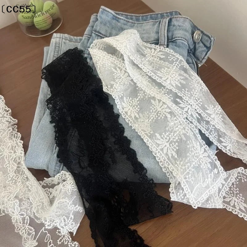 Y2K Lace Waist Belt & Hair Scarf – Floral Bow Accessory Lace Belt Accessory Qst