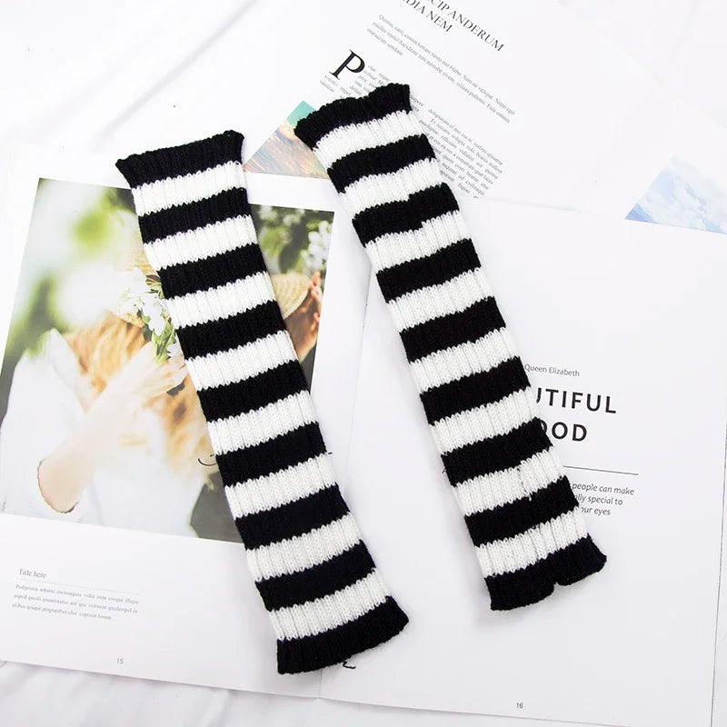 Women's Long Fingerless Gloves Lolita Kawaii Cosplay Mittens Fingerless Arm Warmers Qme
