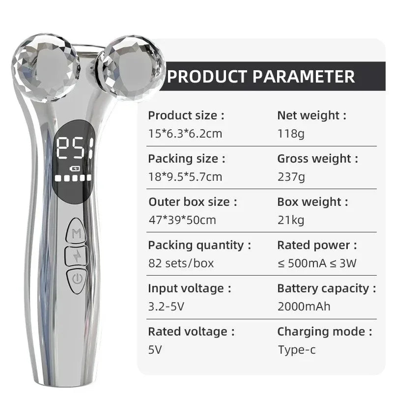Microcurrent Face Lift Roller Massager | EMS Skin Tightening Facial Massager Device Qst