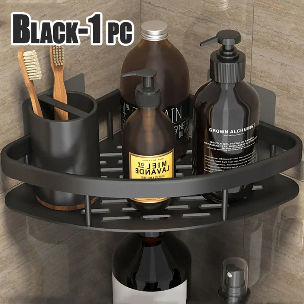 Wall Mounted Bathroom Shelf Rack – Space Aluminum Organizer Bathroom Wall Shelf Qme Black-A-1PCS