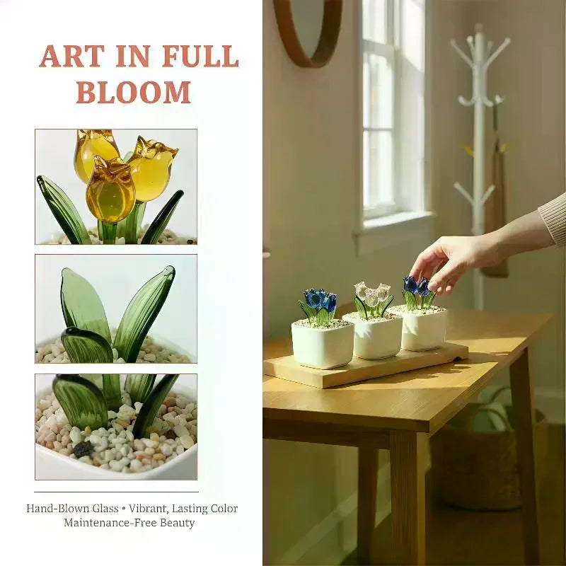Magnetic Hand Blown Glass Tulip Planter | Everlasting Flower Pot Decorative Glass Planter Qme