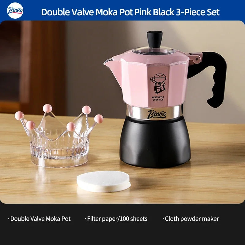 Bincoo Double Valve Moka Pot Espresso Maker 220V – Barista Stovetop Espresso Maker Qst B 3pcs set