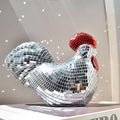 Mirror Disco Ball Rooster Sculpture – Decorative Chicken Statue Decorative Sculpture Qme Silver