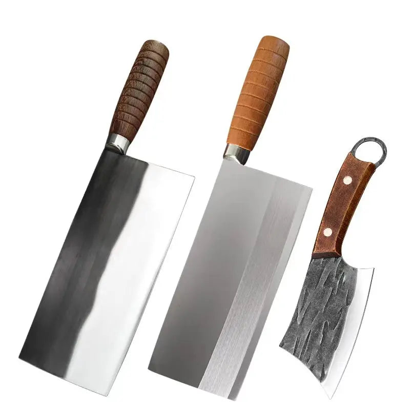 InLeung Chinese Cleaver – Handmade Stainless Steel Chef Knife Kitchen Cleaver Knife Qst 3PCS Knife ABC