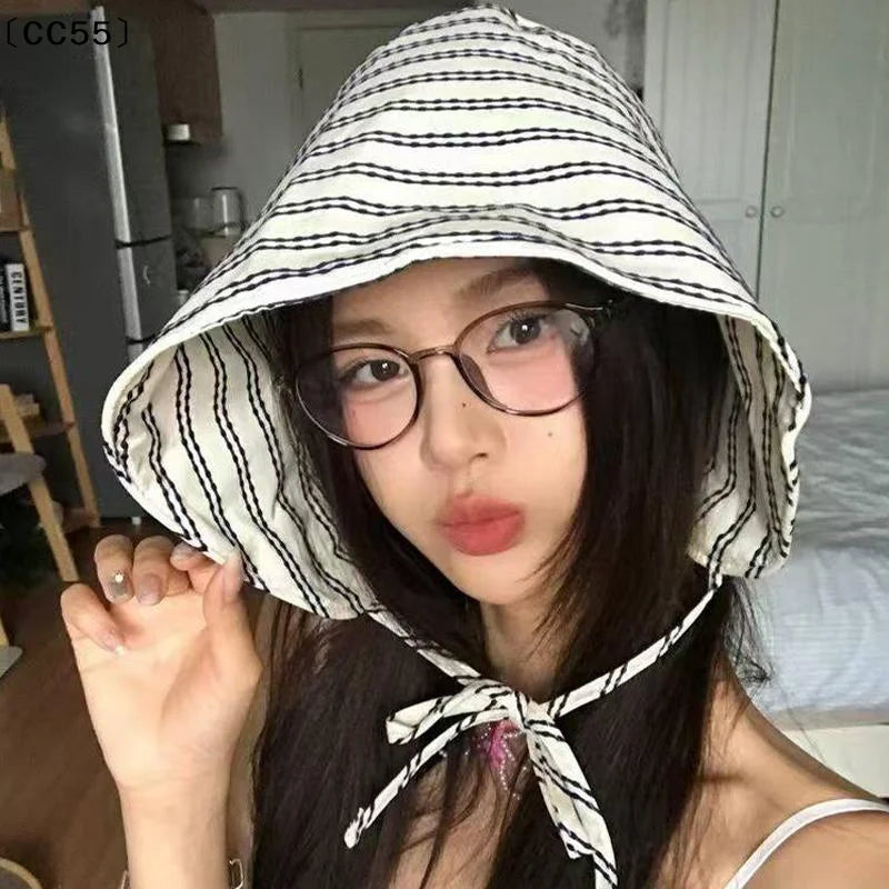 Women's Striped Bucket Hat – Wide Brim Japanese Sun Hat Women's Sun Hat Qst