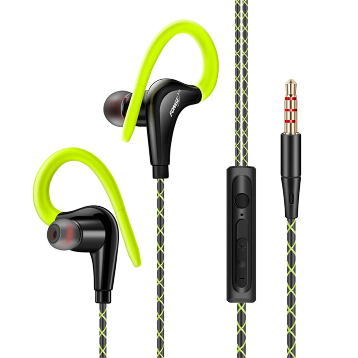 S760 Wired Sport In-Ear Earphones – Waterproof, Bass & Mic Wired Sport Earphones Qst green
