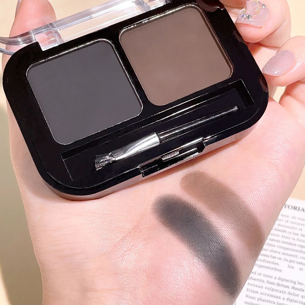 2-Color Eyebrow Powder Palette Black & Brown | Qme Makeup Eyebrow Powder Palette Qme