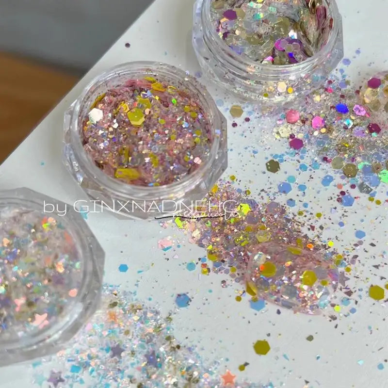 3D Nail Art Charms Box – Heart Star Colorful Glitter Decorations Nail Art Charms Qst