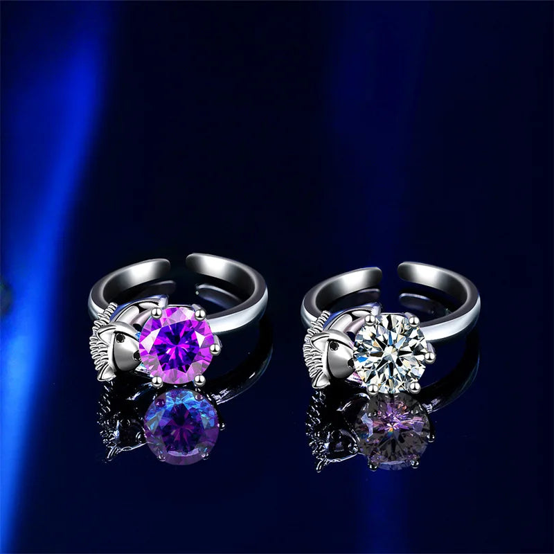 Hedgehog Multicolor Zircon Adjustable Sterling Silver Ring Fashion Ring Qme