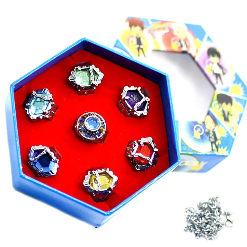 Hitman Reborn Anime Hell Ring 7-Piece Box Set | Glass Rings Anime Ring Set Qme Regular 7pcs 9