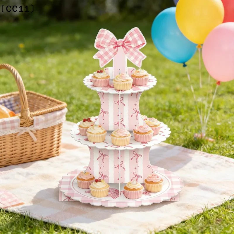 3-Tier Cherry Bow Cake Stand – Birthday & Party Dessert Display Tiered Cake Stand Qme