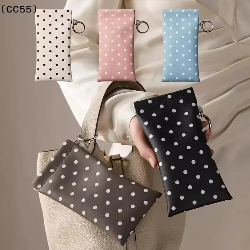 Polka Dot Eyeglass Pouch with Keychain – Soft PU Glasses Case Eyeglass Case Qst