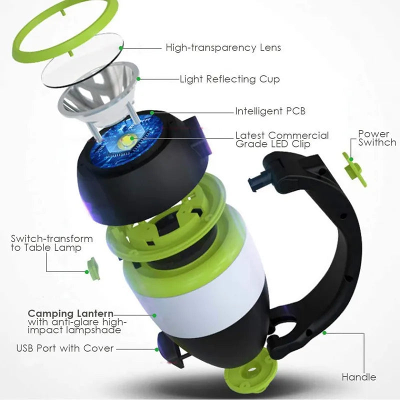LED Camping Lamp 3-in-1 Flashlight USB Rechargeable Waterproof LED Camping Lamp Qme