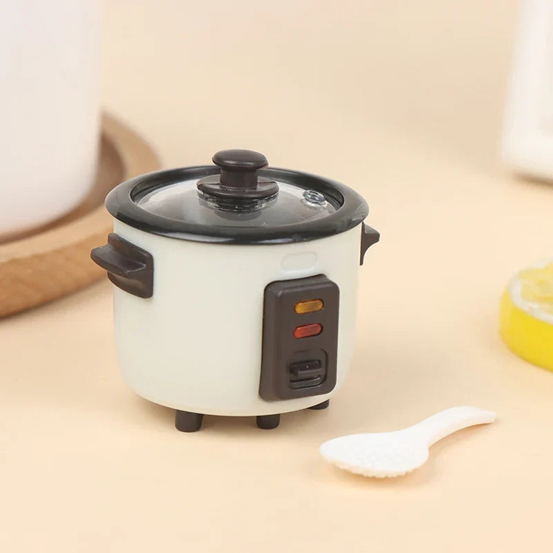 1:12 Miniature Dollhouse Rice Cooker & Spoon Kitchen Model Dollhouse Miniature Qme White