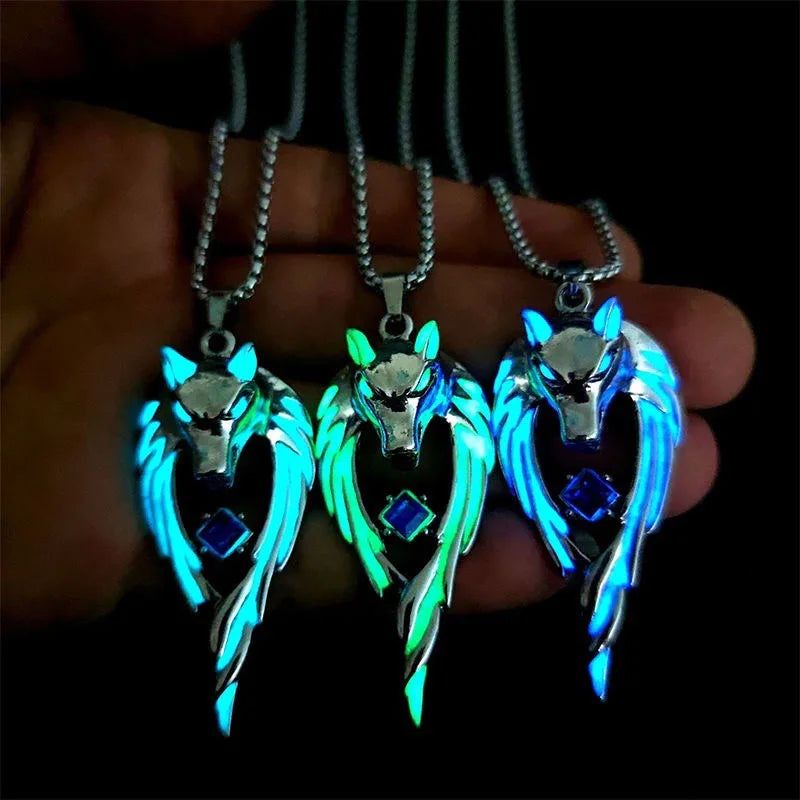 Wolf King Glow in the Dark Pendant Necklace for Men Pendant Necklace Qme