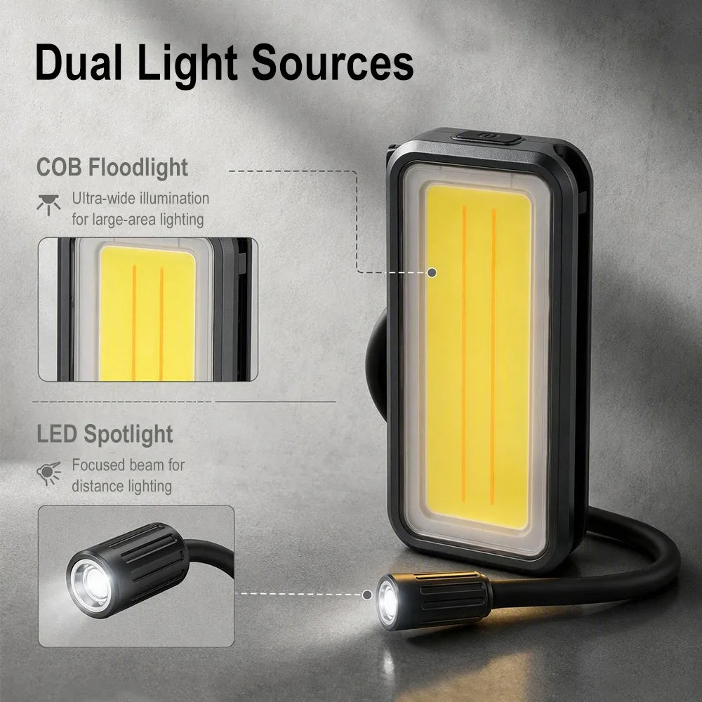BORUiT COB LED Work Light 750LM Rechargeable Magnetic Flashlight LED Work Light Qst