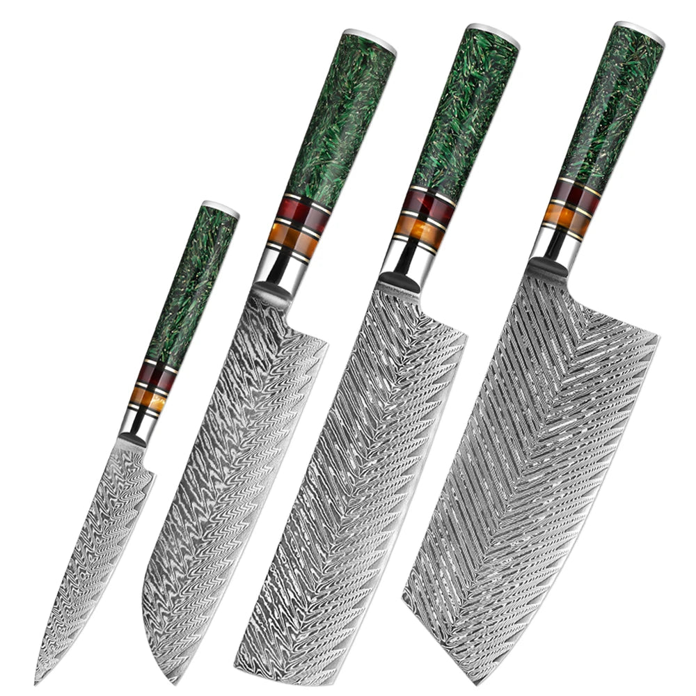 XITUO Damascus Steel Kitchen Knife Set – 1–6 Piece Chef Knives Damascus Kitchen Knife Set Qst 4PCS Knife