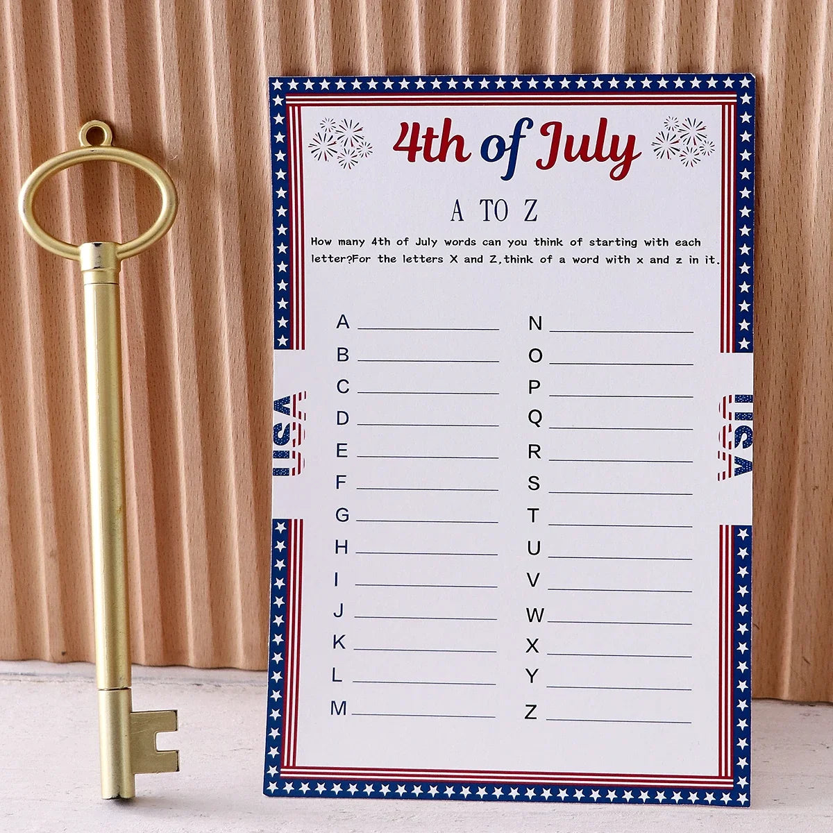 Independence Day A–Z Game Cards with Star Borders | Qme Party Game Cards Qme