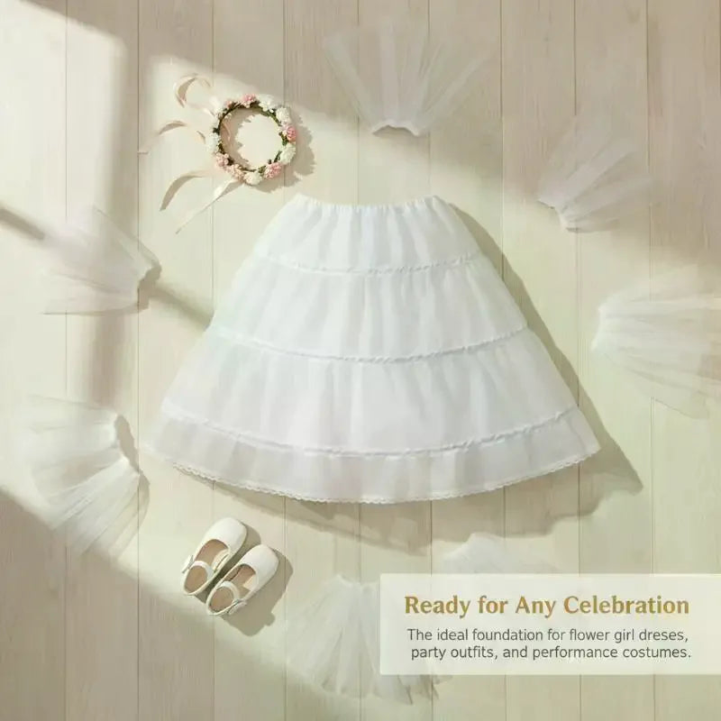 Girls White Lace Petticoat Skirt | Adjustable Princess Underskirt Girls Petticoat Skirt Qme