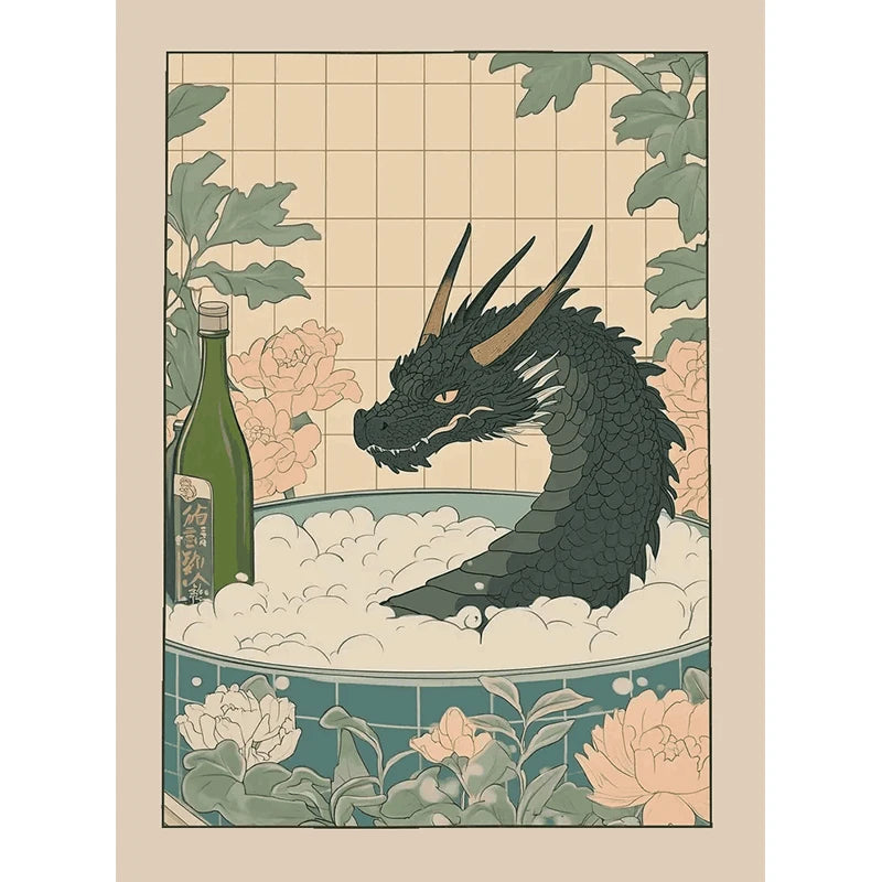 Japanese Bathroom Cute Animals Canvas Wall Art Poster Unframed Canvas Wall Art Qst ZWD31096 40x60cm Unframed