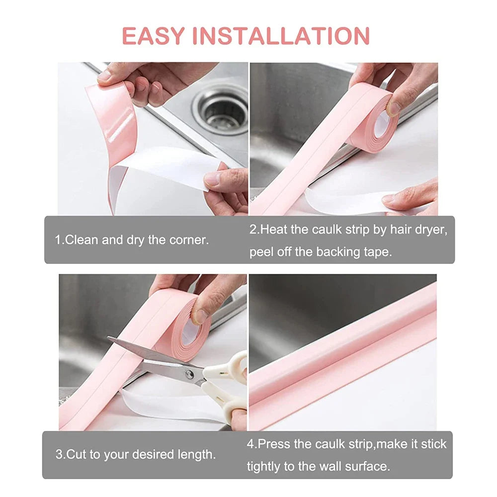 Waterproof Self-Adhesive Bath Caulk Sealing Tape Strip 2M PVC Caulk Sealing Tape Qme