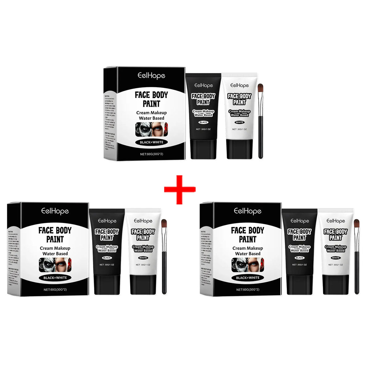 Halloween Black & White Face Paint Cream – Clown Cosplay Kit Halloween Face Paint Qst 3sets boxed