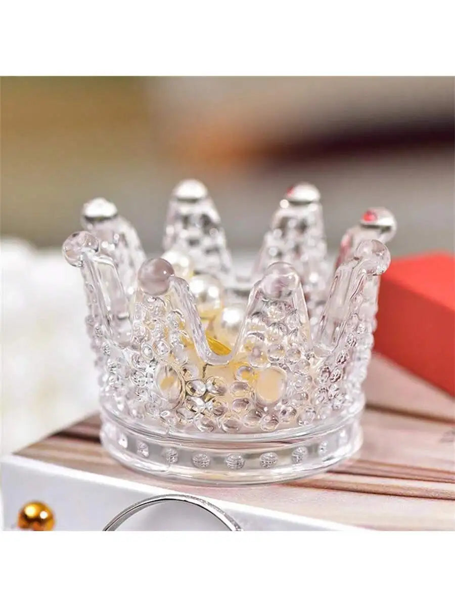 Crystal Glass Crown Jewelry & Beauty Storage Box Mini Jewelry Storage Box Qme transparent
