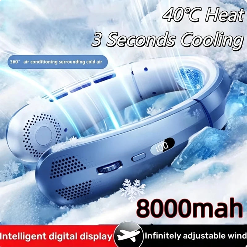 Portable Neck Fan 8000mAh Bladeless USB Rechargeable LED Display Wearable Neck Fan Qst