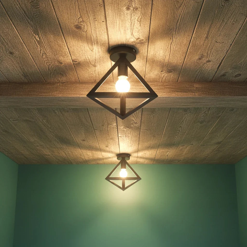 E27 Vintage Industrial Black Semi Flush Ceiling Light Fixture Ceiling Light Fixture Qme