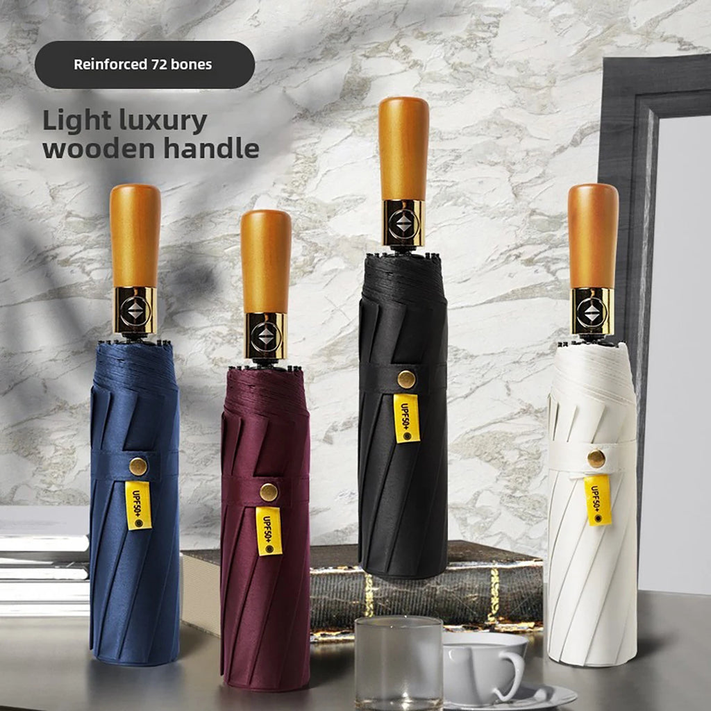 12-Rib Auto Folding Umbrella – Wind-Resistant Sun & Rain Folding Umbrella Qst