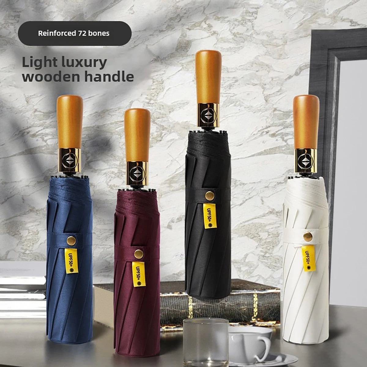 12-Rib Auto Folding Umbrella – Wind-Resistant Sun & Rain Folding Umbrella Qst