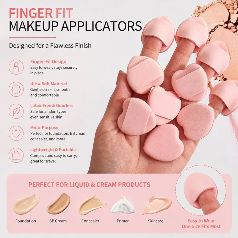 Mini Heart-Shaped Finger Powder Puff Air Cushion Sponge Makeup Powder Puff Qme