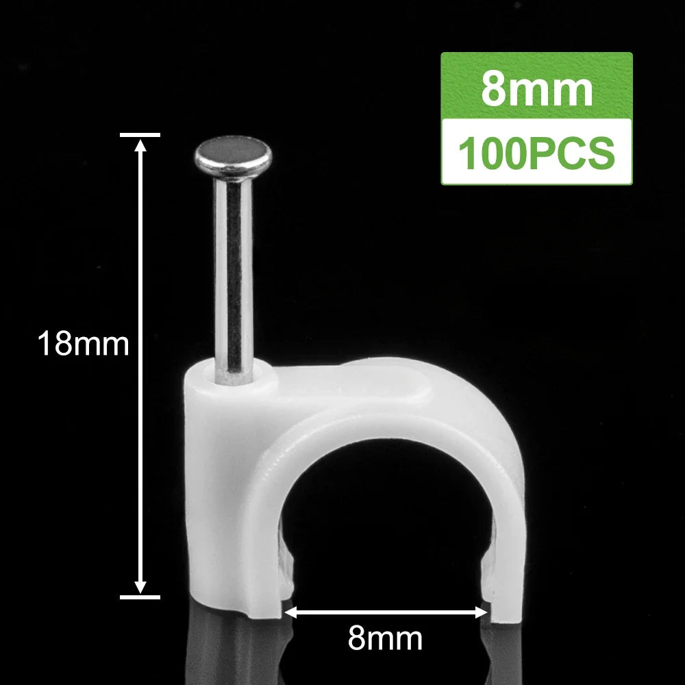 Steel Nail Cable Clamp Circular Fixing Clips | Wire Management Cable Management Clips Qme 8mm 100PCS
